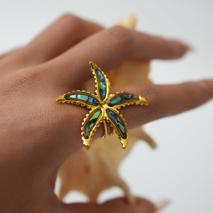 Wholesale Jewelry Stainless Steel Dripping Oil Sea Star Open Ring, Light Luxury, High Grade Handmade Decoration