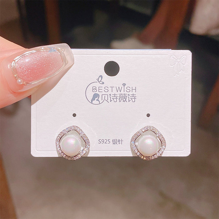 Wholesale Irregular geometric pearl earrings silver needle earrings jewelry