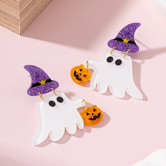 Wholesale 2D Acrylic  Witch Hat Ghost Pumpkin Drop Earrings For Women Trendy Fashion Accessory For Gift And Boutique Resale