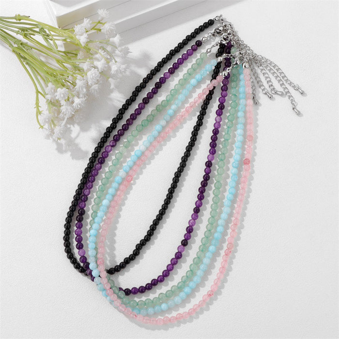 Wholesale 4mm stone bead necklace with stainless steel lobster clasp choker length
