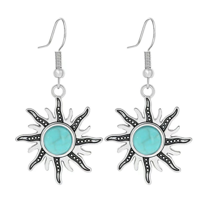 Wholesale Beach Vacation Geometric Alloy Earrings with Turquoise Acrylic Fashion Jewelry MOQ≥2