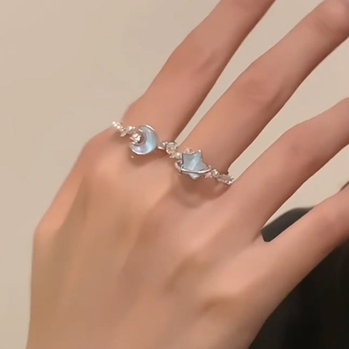 Wholesale Glacier Blue Star Moon Ring Adjustable Ring for Women