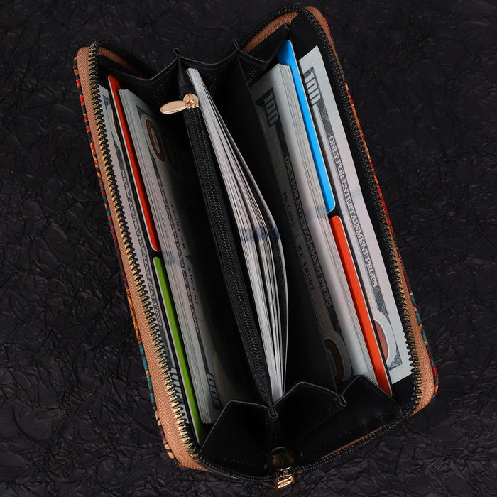 Wholesale PU Multi-function Wallet Wood Grain Multi-card Slots Ladies Long Wallet JDC-WT-HuLi003