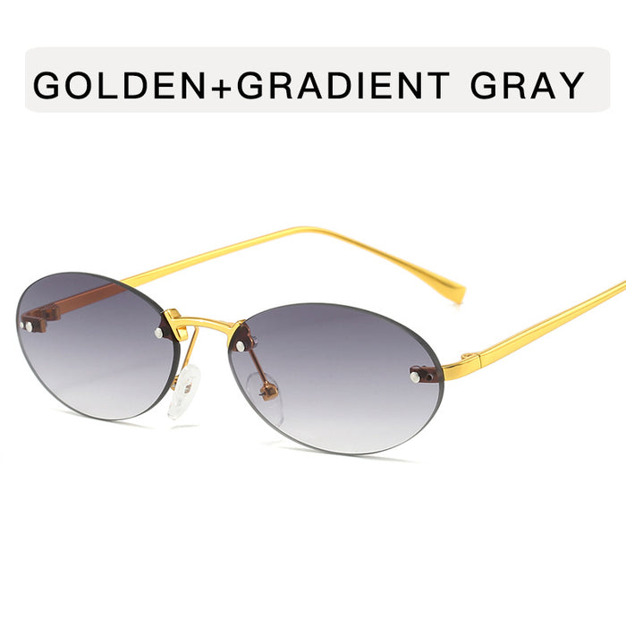 Wholesale Frameless metal oval sunglasses, fashionable and personalized small frame sunglasses