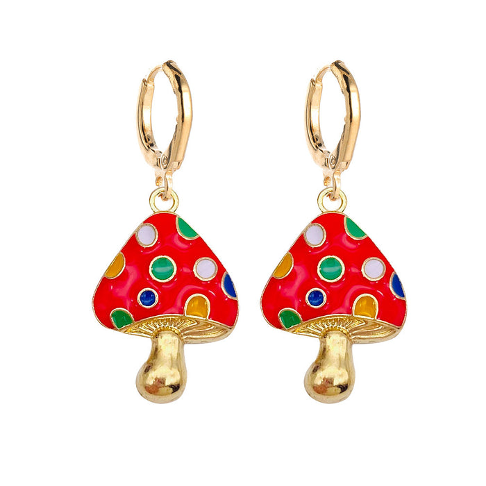 Wholesale Three-dimensional Mushroom Earrings Alloy Oil Drop Pendant Earrings