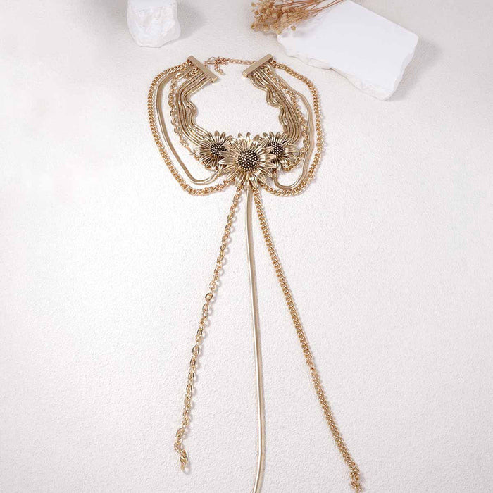 Wholesale Three-dimensional Flower Long Tassel Light Luxury Niche Women's Necklace
