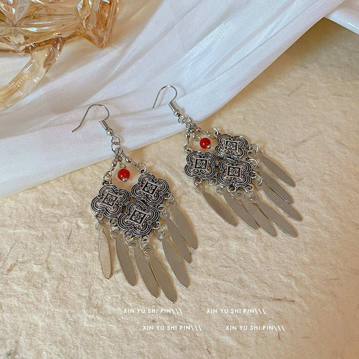 Wholesale Vintage beaded tassel earrings, niche, atmospheric, fashionable, exaggerated earrings, long earrings for women