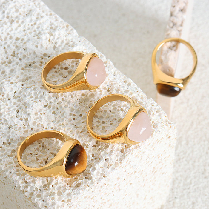 Wholesale Subtle temperament, elegant and cool style, inlaid with natural stone tiger eye stone design, titanium steel gold-plated ring