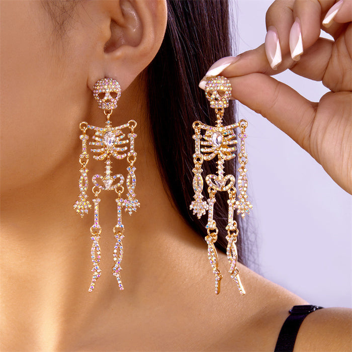 Wholesale  Series Earrings Niche Design Full Diamond Sparkling Movable Skull Earrings