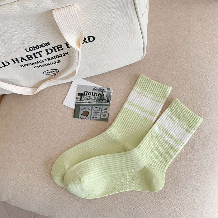 Wholesale Socks with striped midsole socks, trendy contrasting colors, stacked socks, cotton