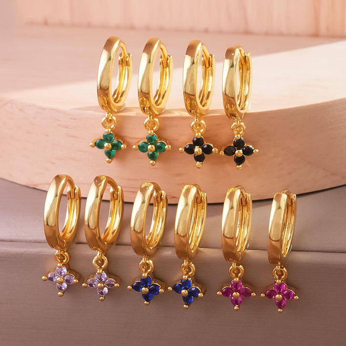 Wholesale Diamond inlaid clover earrings with geometric flowers, fashionable and versatile earrings wholesale