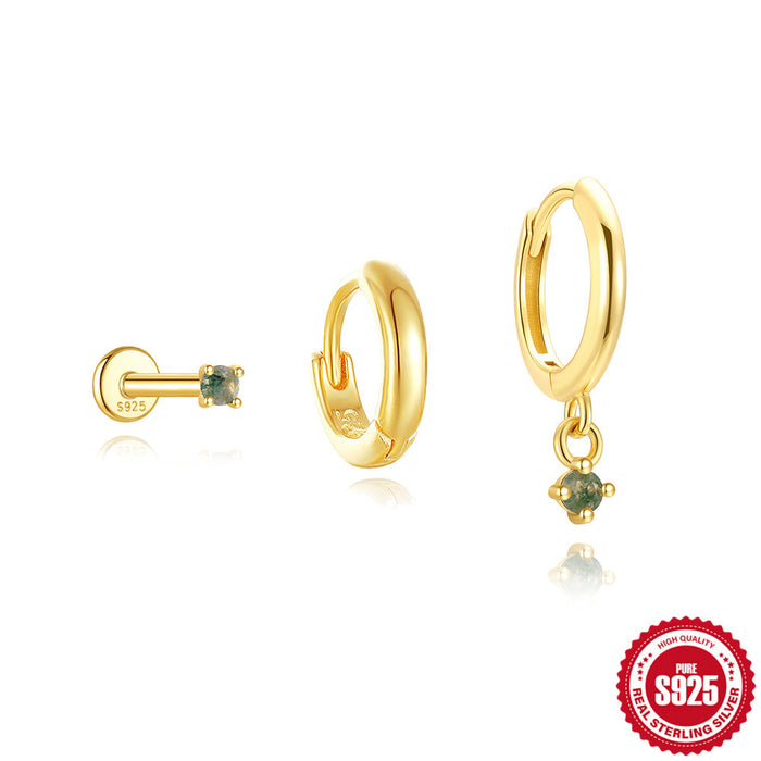 Wholesale 925 Sterling Silver Elegant Aquatic Moss Agate Set Earrings Earrings Earrings 3-Piece Combination Set