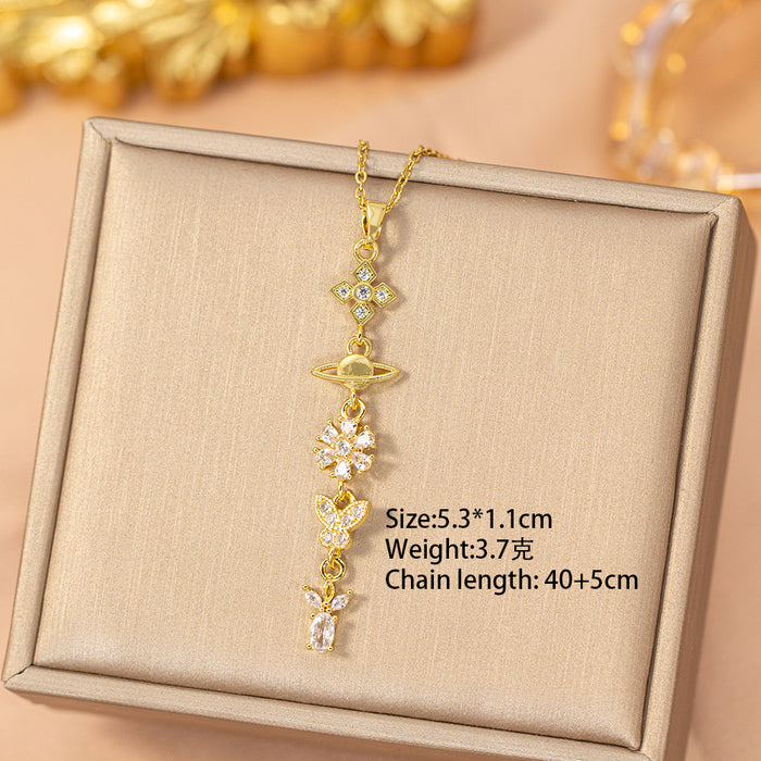 Wholesale Titanium Steel Gold Plated Butterfly Tassel Necklace Trendy Jewelry Accessory MOQ≥2