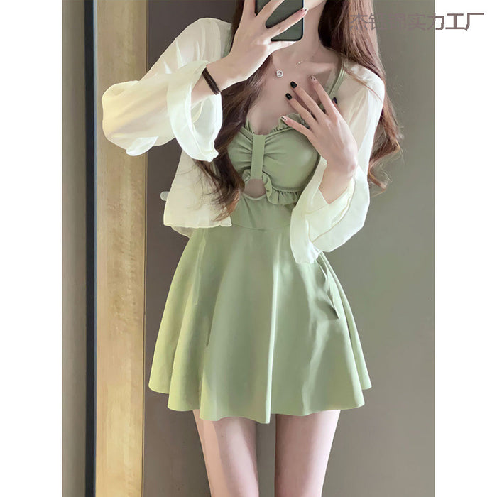 Wholesale New one-piece conservative skirt style avocado green high-end and sexy hot spring swimsuit