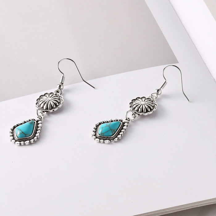 Wholesale earrings Bohemian vintage carved turquoise long earrings earrings