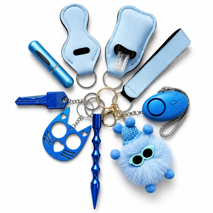 Wholesale Ladies Safety Keychain Set With Neoprene Storage Pouch 10 Piece Red Trendy Car Key Accessory