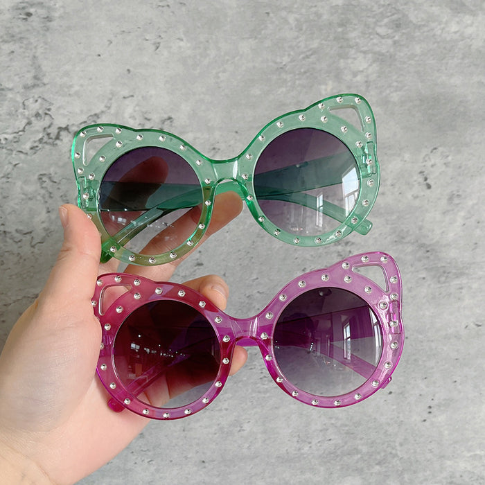 Wholesale Children's point diamond round frame glasses, teddy bear sunglasses, cute fox ear glasses, sunglasses