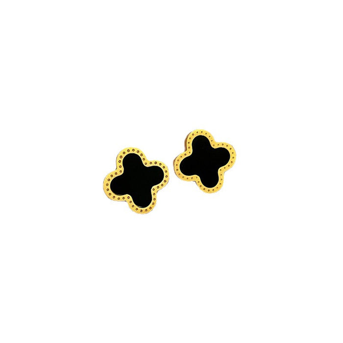 Wholesale Simple Titanium Steel Mother-of-Pearl Clover Minimalist Style Earrings JDC-ES-LG004