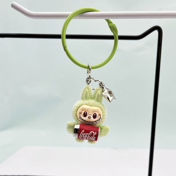 Wholesale Cute resin plush cola bottle keychain pendant plush toy doll bunny bag hanging decoration