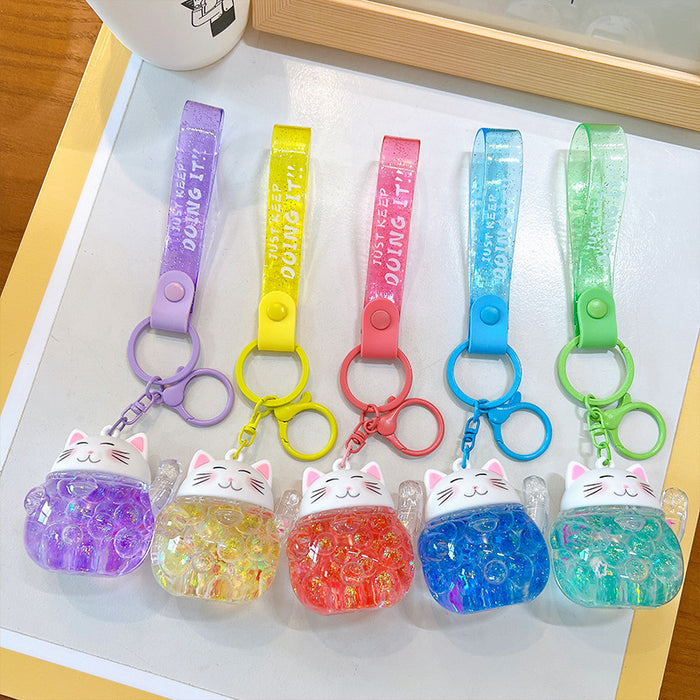 Wholesale Acrylic Bubble Bead Lucky Cat Keychain JDC-KC-YanG062