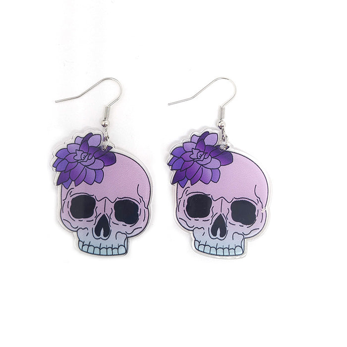 Wholesale Transparent Acrylic Printing Halloween Skull Earrings JDC-ES-Dagou003