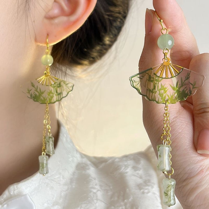 Wholesale Transparent folding fan earrings, female niche bamboo knot earrings, earrings and accessories