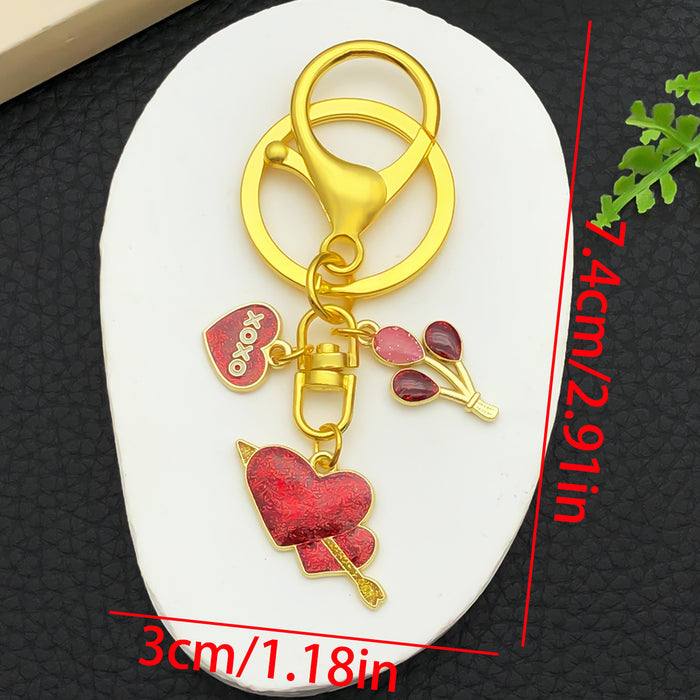 Wholesale Valentine' s Day Oil-Drip Alloy LOVE Heart Candy Rose Metal Keychain