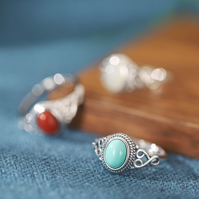 Wholesale Silver Rhyme 925 Sterling Silver Southern Red Turquoise Mongolian Ethnic Style Live Ring
