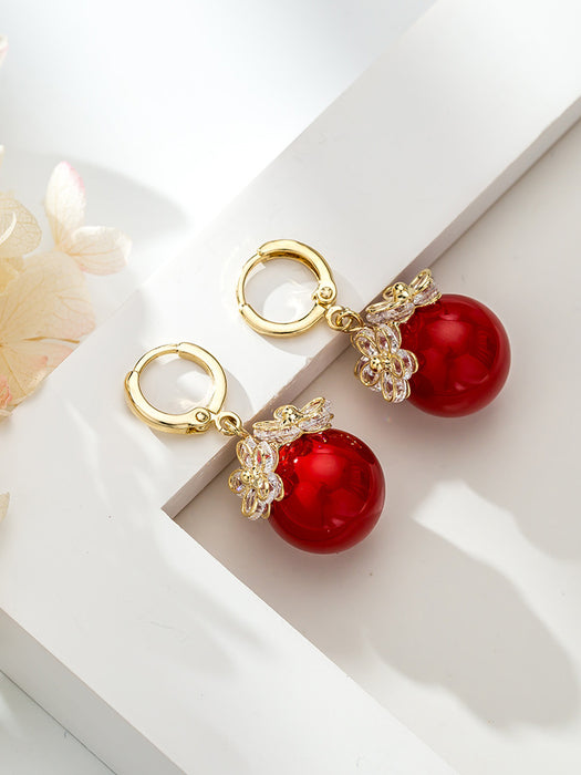 Wholesale Zircon diamond ball copper earrings