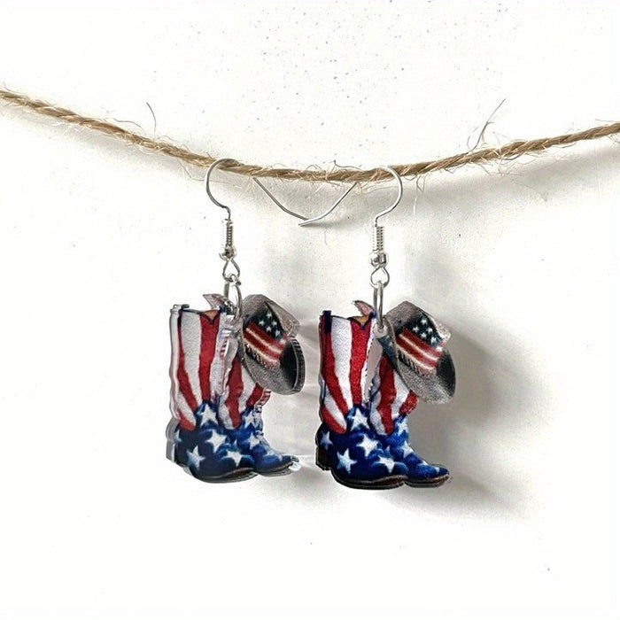 Wholesale Double Sided Acrylic USA Flag Boots Earrings Patriotic Fashion Jewelry Accessory MOQ≥2