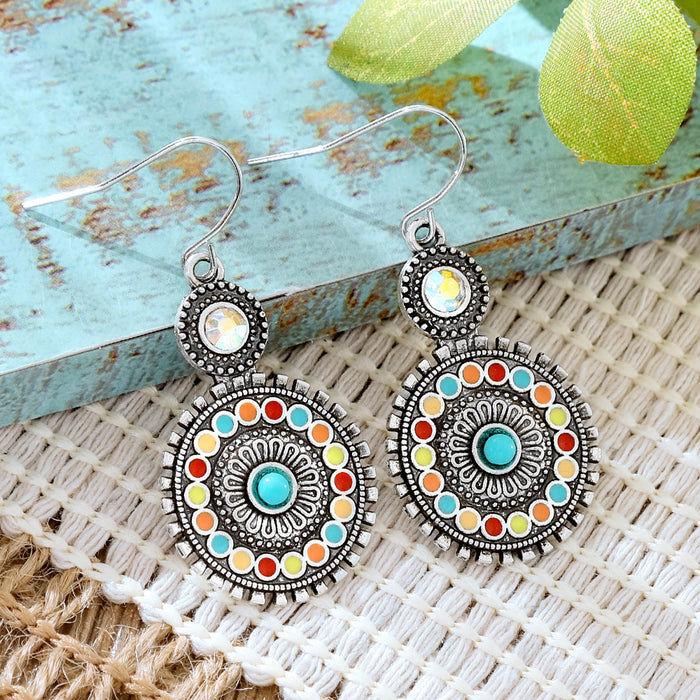 Wholesale 2pcs Vintage Ethnic Style Turquoise Earrings Bohemian Jewelry