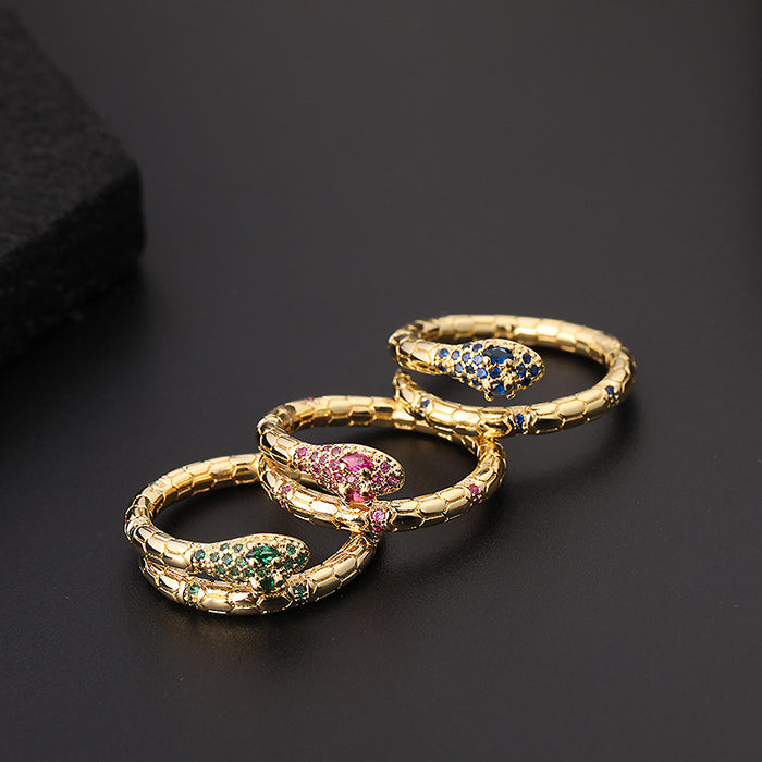 Wholesale Copper Colored Zirconia Snake Open Ring JDC-RS-ShangY013