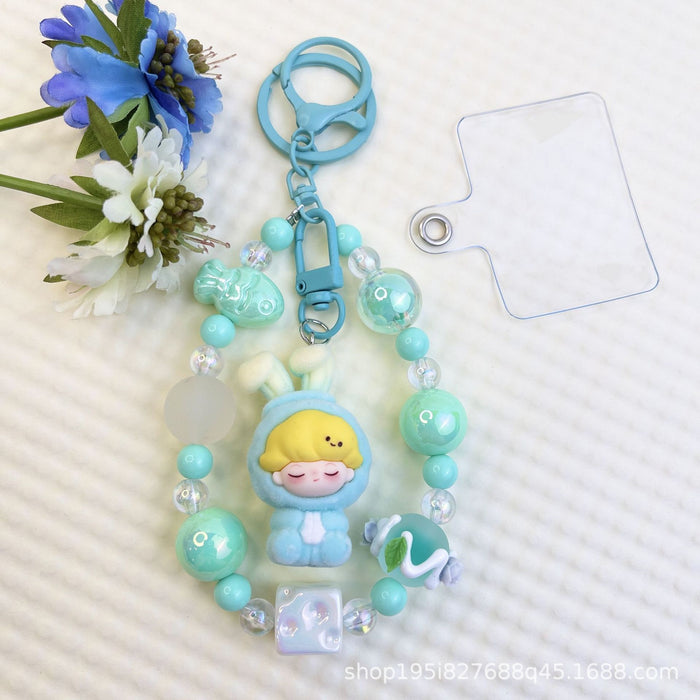 Wholesale Flocked kitten fun girly colorful beaded mobile phone chain keychain bag doll pendant accessories