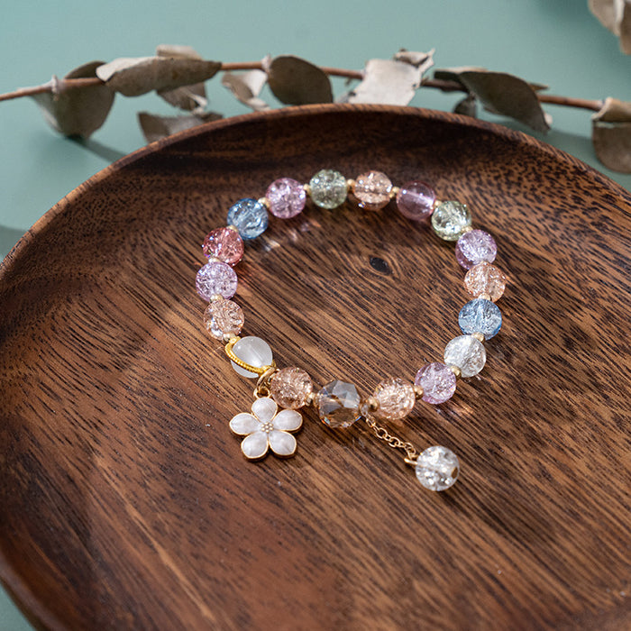 Wholesale Rainbow glass exploding amethyst bracelet, pink crystal bead bracelet, daisy bracelet wholesale