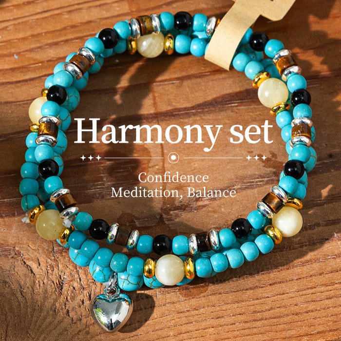 Wholesale Bohemian Heart Stone Bracelet Minority Ethnic Style Multi-layer Stacked Crystal Bracelet