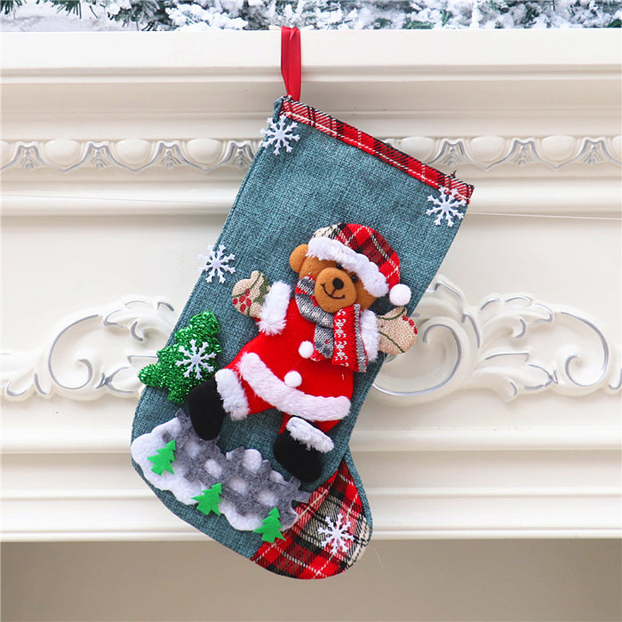 Wholesale Christmas Stocking Gift Bag Linen Old People Snowman Large Children Candy Bag Gift Bag Christmas Tree Hanging Ornaments