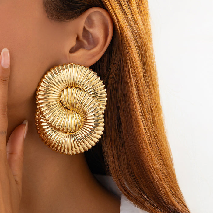 Wholesale Exaggerated Earrings Twisted Corrugated Metal Geometric Large Stud Earrings