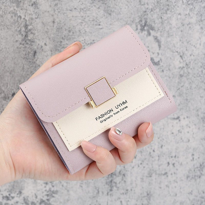 Wholesale Light Pink PU Folding Wallet Korean Style Solid Color Rivet Resale MOQ≥3