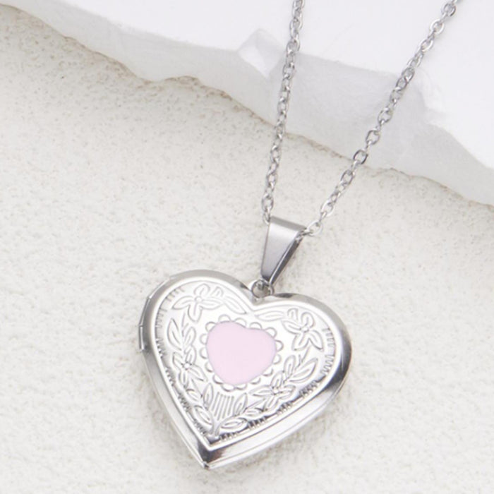 Wholesale Stainless steel jewelry with oil droplets can open heart-shaped photo frame, picture box, necklace