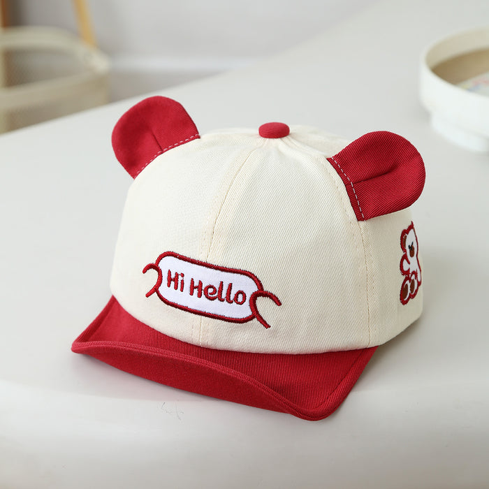 Wholesale Cute Red Letter Bear Baby Baseball Cap Soft Brim Sun Hat For Toddler Boys Girls