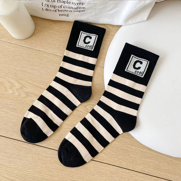Wholesale Socks, women's mid tube socks, striped fashion, versatile, breathable long tube socks