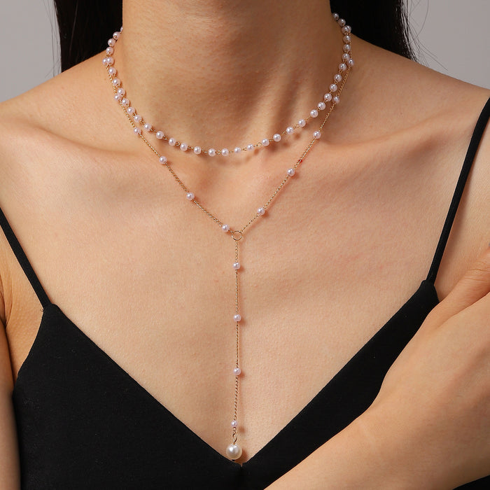 Wholesale Jewelry Imitation Pearl Cross Pendant Necklace Women's Multi-Layer Clavicle Chain