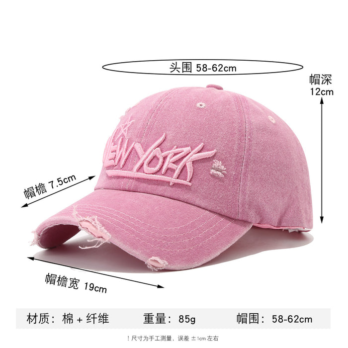 Wholesale  Ripped Hip-Hop Washed Baseball Cap for Men and Women New York Stereo Letter Embroidered Peaked Cap