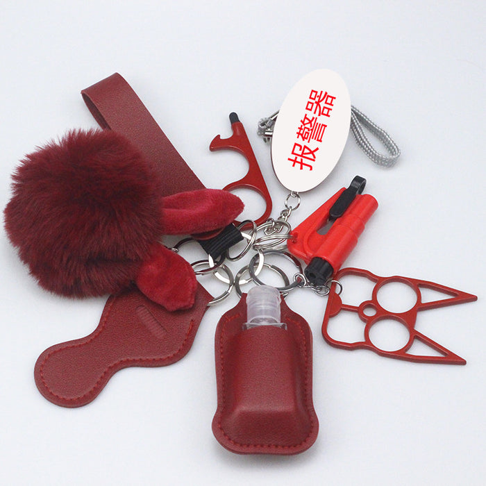 Wholesale Multifunctional Fur Ball PU Leather 9-piece Keychain JDC-KC-TouMS083