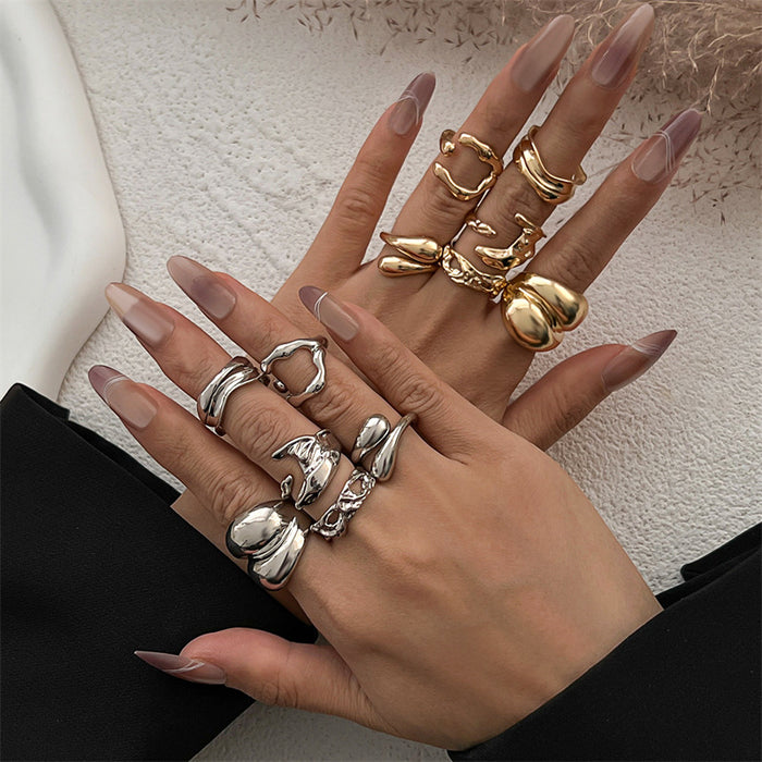 Wholesale glossing irregular lava line combination ring starfish scallop flower