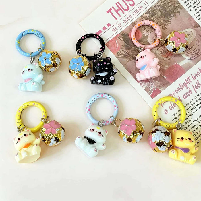 Wholesale Resin Cartoon Kitten Keychain Cute Pink Cat With Bell Bag Charm For Girls Students Gift Accessory