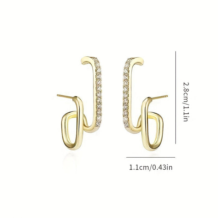 Wholesale Fashion Accessories Simple Exquisite Korean Style Rhinestone H-shaped Earrings JDC-ES-DX004