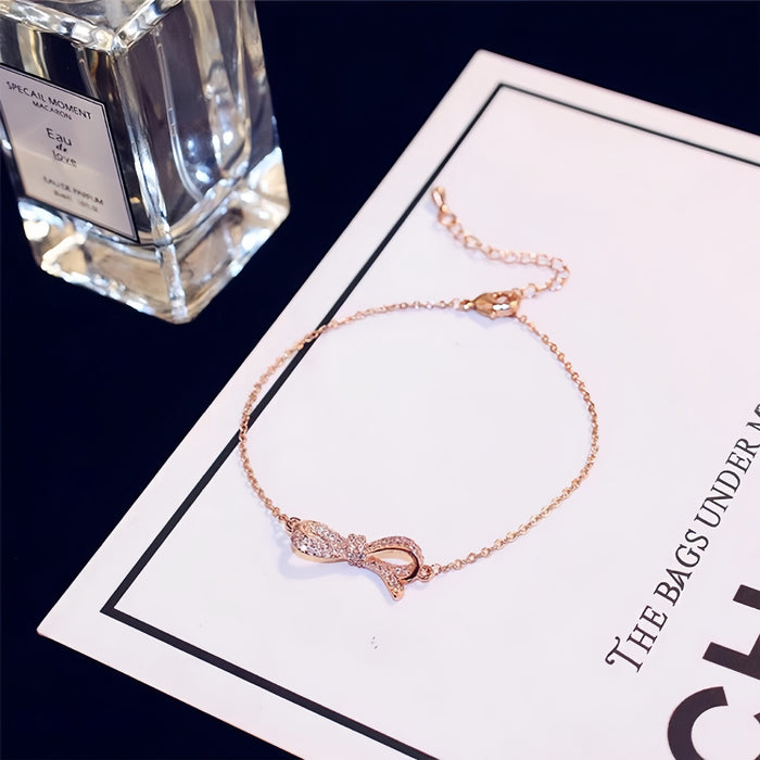 Wholesale Temperament bow adjustable diamond studded niche design wristband ring