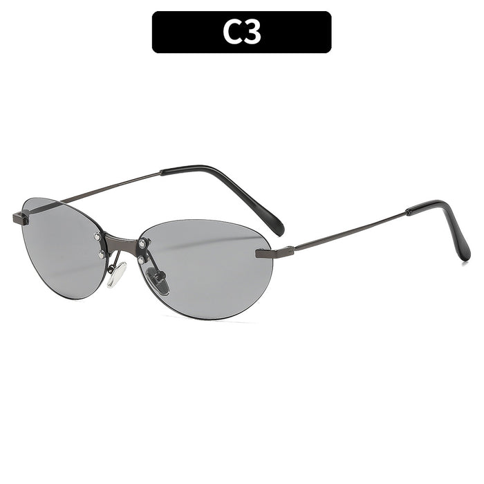 Wholesale Retro Oval Rimless Sunglasses UV400 Silver Frame Gray Lens Fashion Accessory