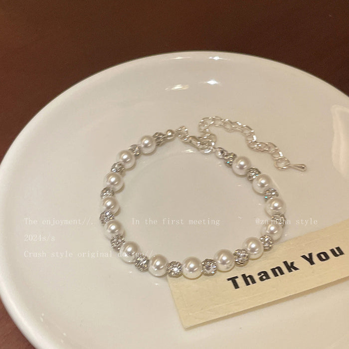 Wholesale Titanium Steel Pearl Crushed Silver Beaded Bracelet Simple for Women